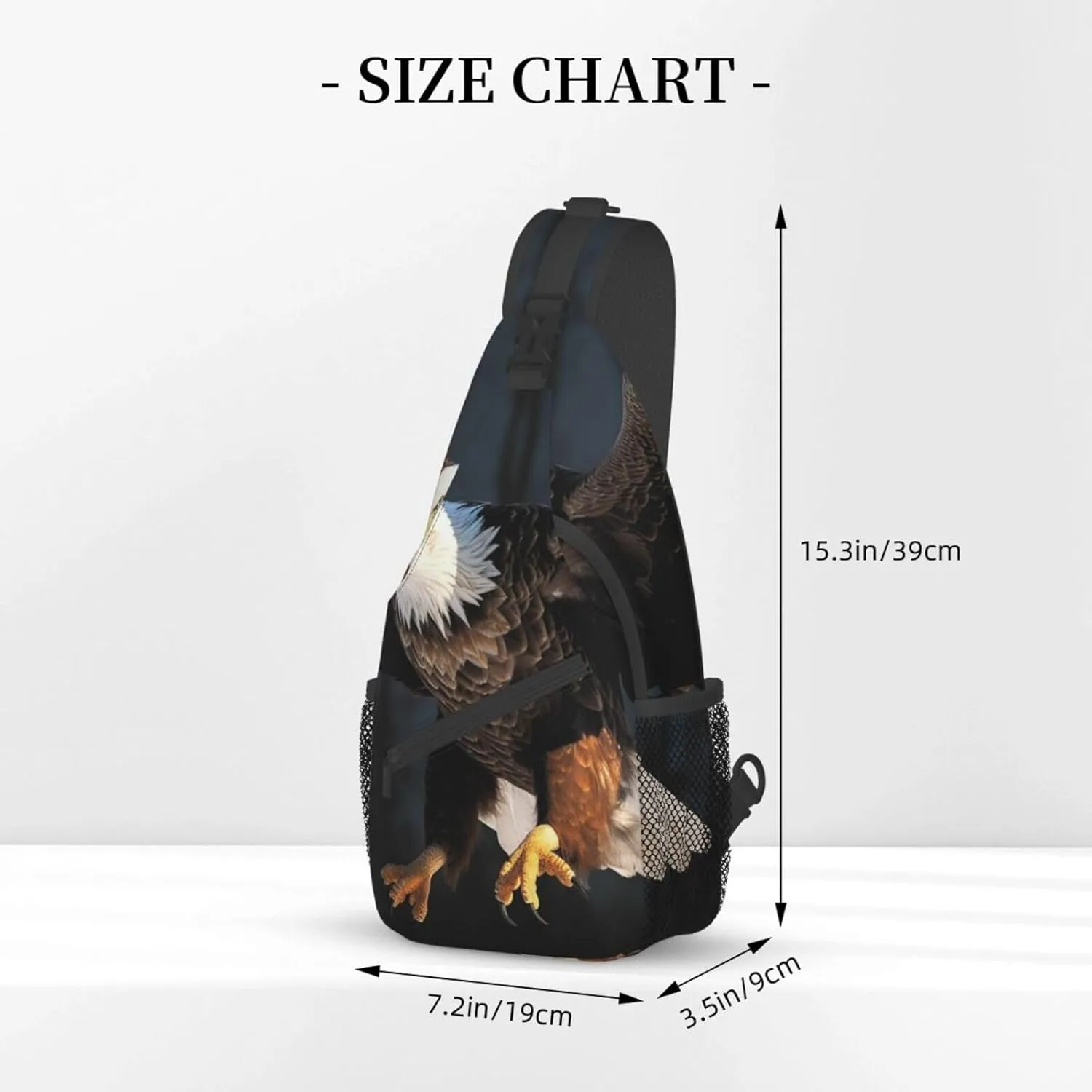 Sling Bag for Women Men Crossbody Bag Small Sling Backpack 3D Bald Eagle Chest Bag Hiking Daypack