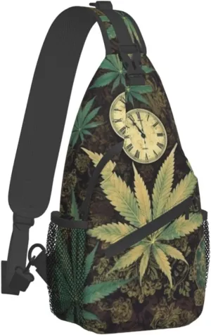 Sling Bag for Women Men Crossbody Bag Small Sling Backpack A Puff in Time Weed Marijuana Chest Bag Hiking Daypack