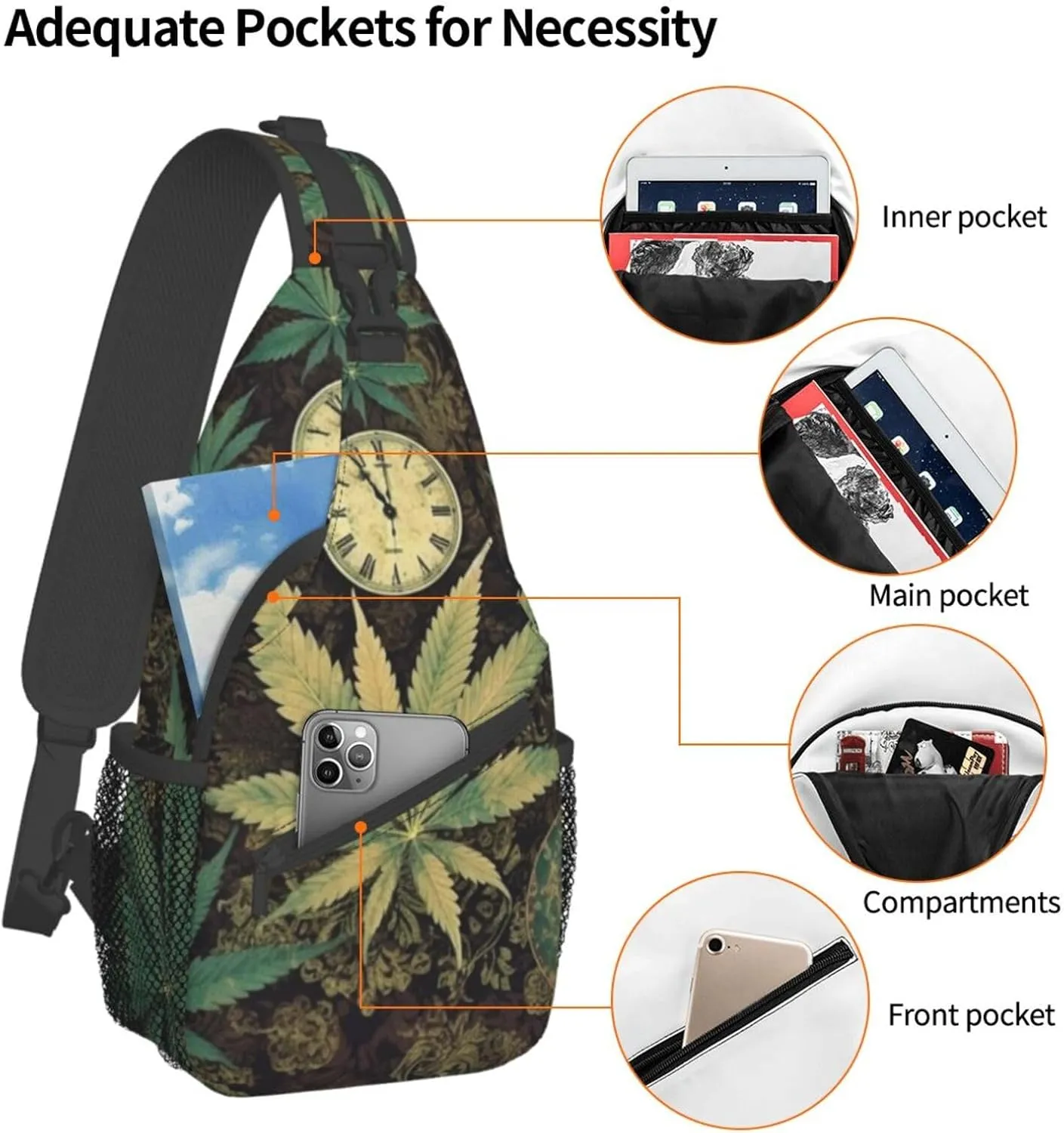Sling Bag for Women Men Crossbody Bag Small Sling Backpack A Puff in Time Weed Marijuana Chest Bag Hiking Daypack