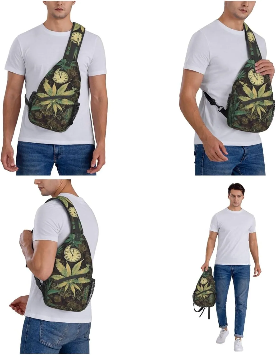 Sling Bag for Women Men Crossbody Bag Small Sling Backpack A Puff in Time Weed Marijuana Chest Bag Hiking Daypack