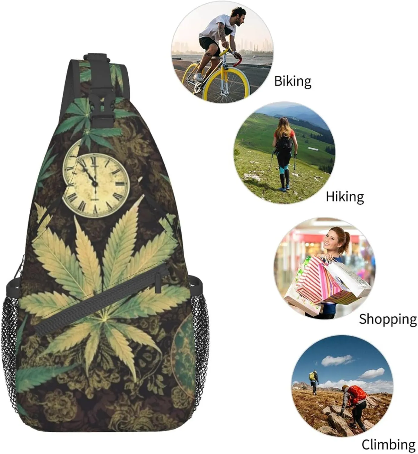 Sling Bag for Women Men Crossbody Bag Small Sling Backpack A Puff in Time Weed Marijuana Chest Bag Hiking Daypack