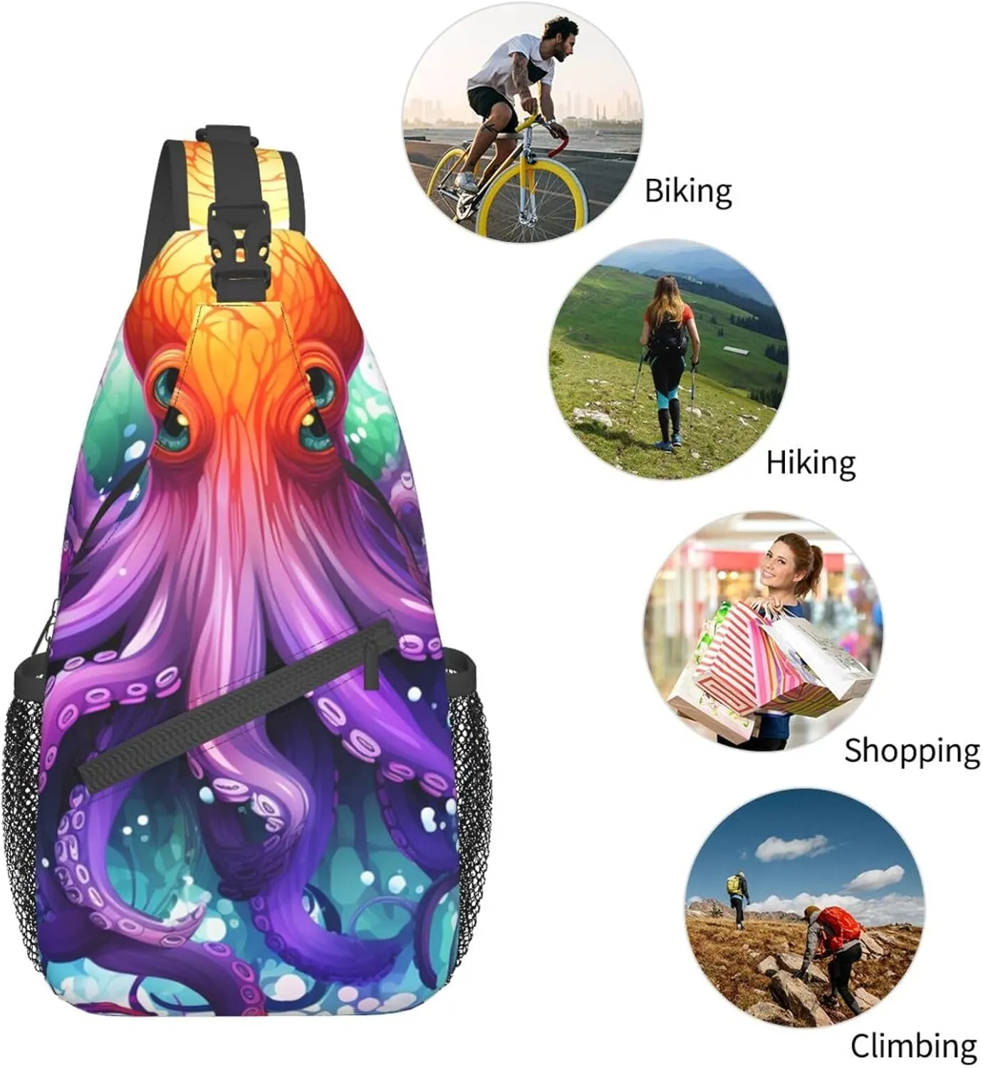 Sling Bag for Women Men Crossbody Bag Small Sling Backpack Colorful Octopus Chest Bag Hiking Daypack