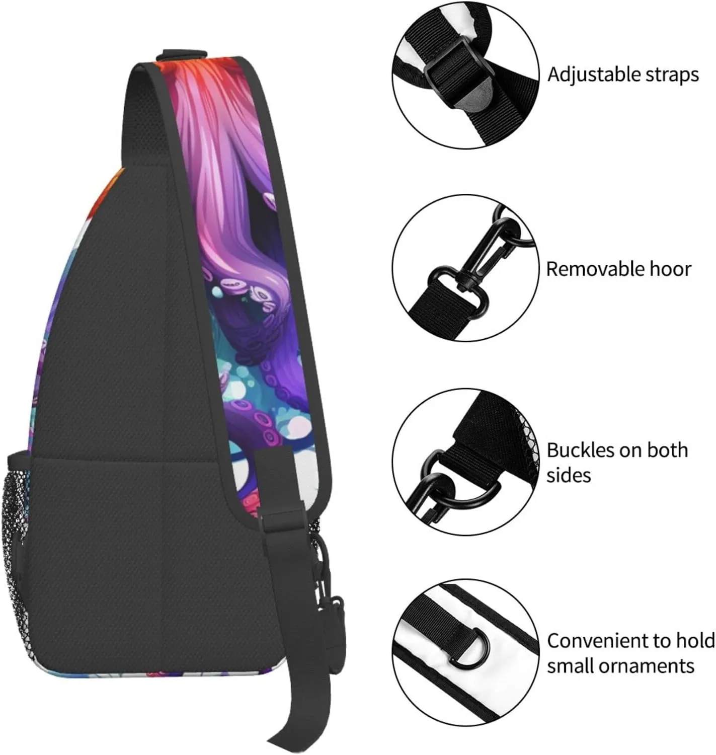 Sling Bag for Women Men Crossbody Bag Small Sling Backpack Colorful Octopus Chest Bag Hiking Daypack