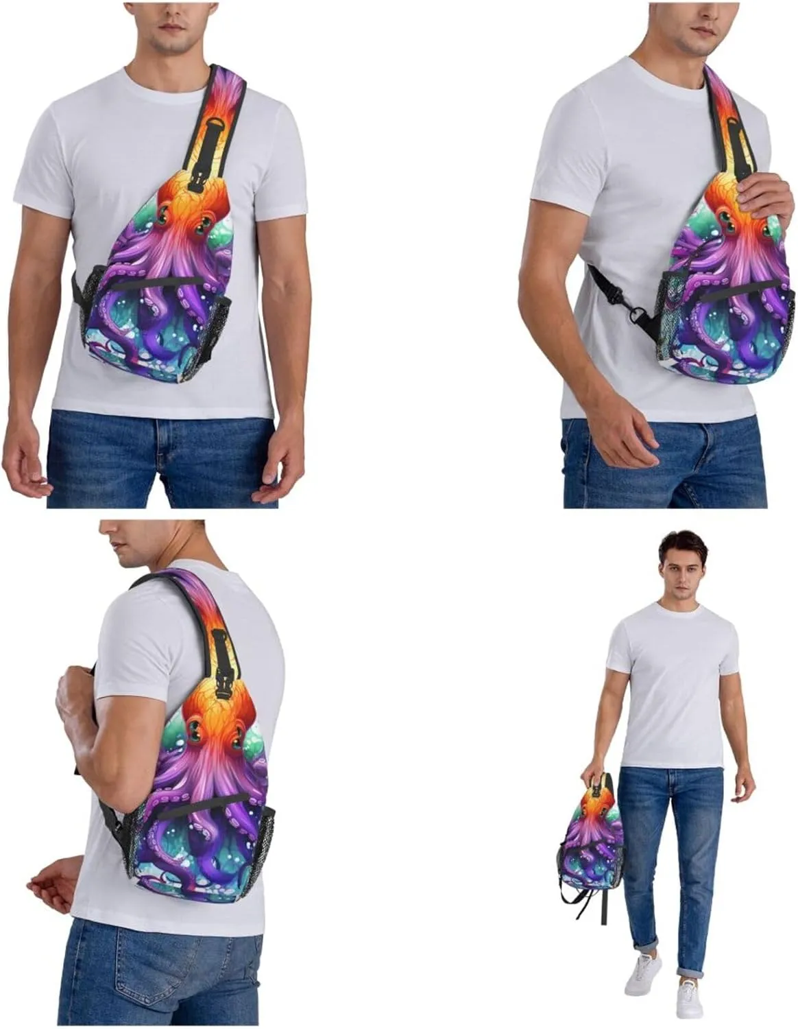 Sling Bag for Women Men Crossbody Bag Small Sling Backpack Colorful Octopus Chest Bag Hiking Daypack