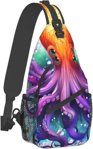 Sling Bag for Women Men Crossbody Bag Small Sling Backpack Colorful Octopus Chest Bag Hiking Daypack