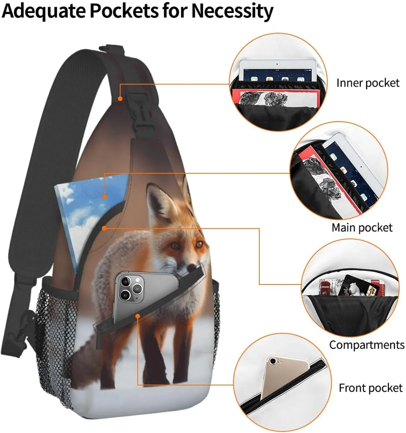 Sling Bag for Women Men Crossbody Bag Small Sling Backpack Cute fox Chest Bag Hiking Daypack