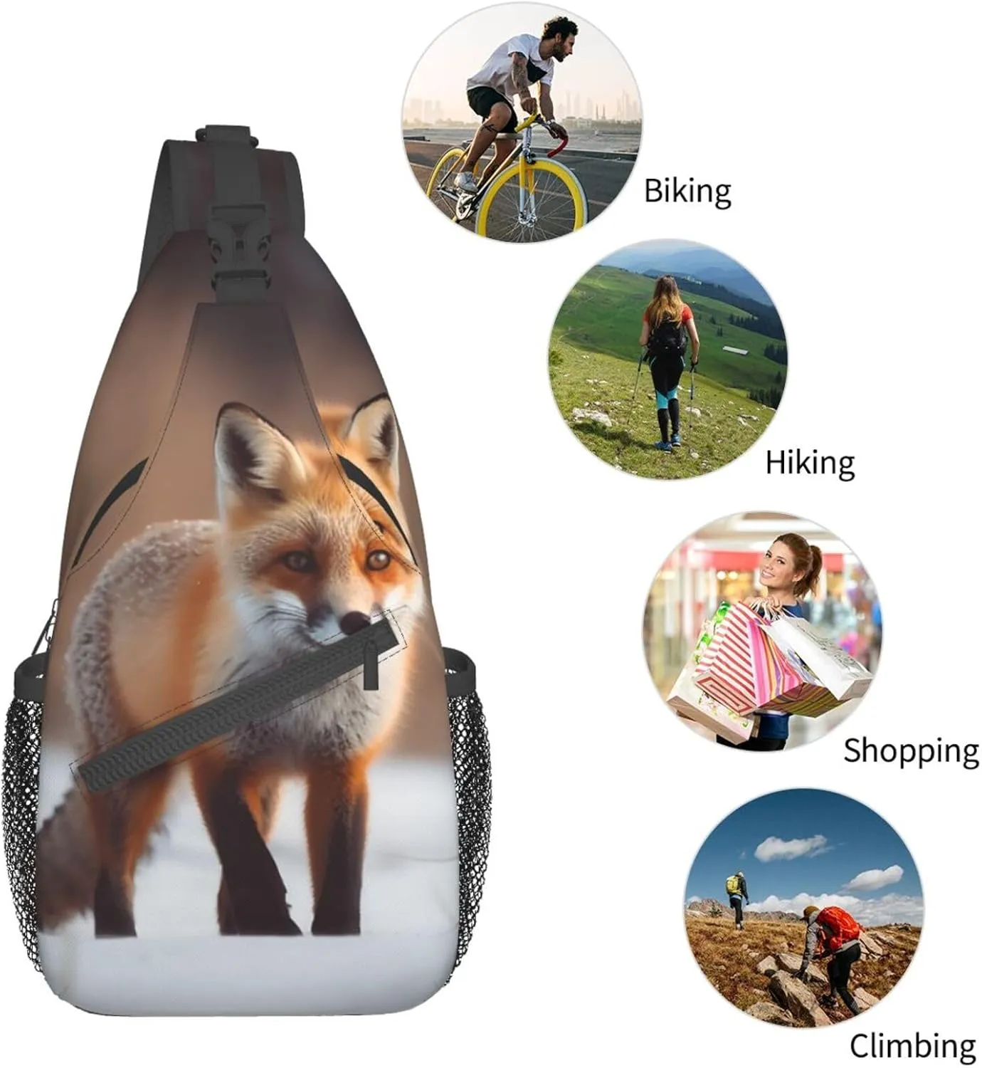 Sling Bag for Women Men Crossbody Bag Small Sling Backpack Cute fox Chest Bag Hiking Daypack