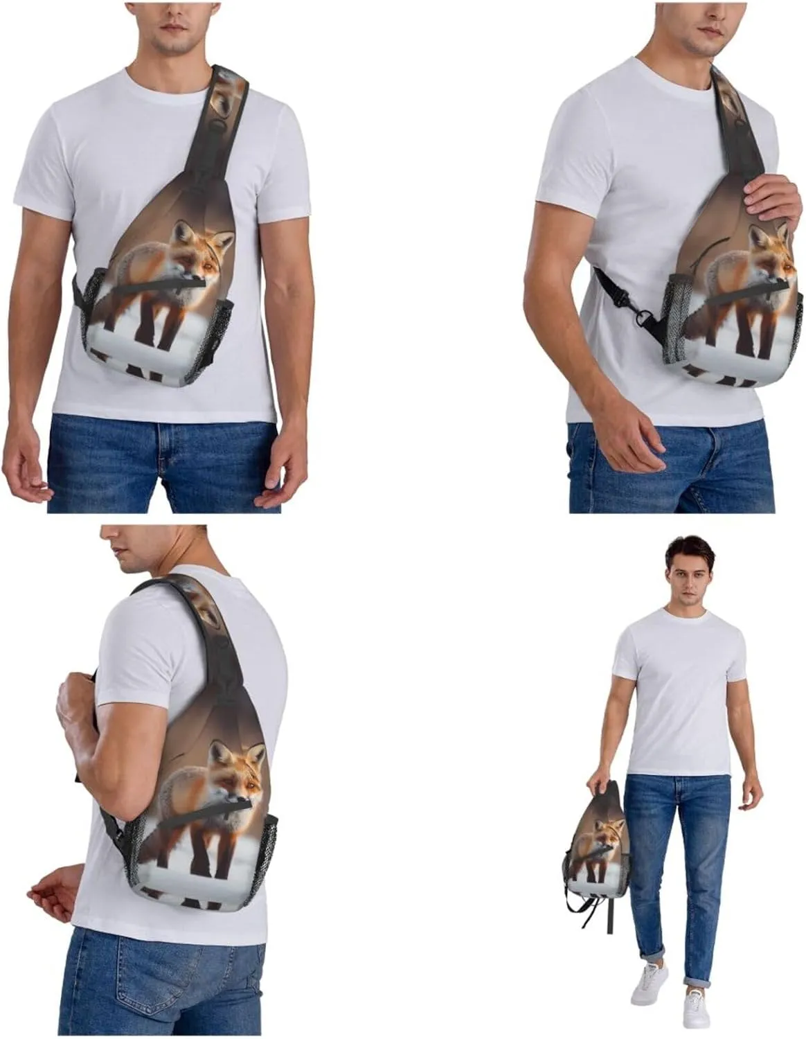 Sling Bag for Women Men Crossbody Bag Small Sling Backpack Cute fox Chest Bag Hiking Daypack