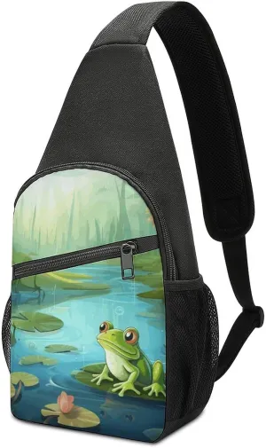 Sling Bag for Women Men Crossbody Bag Small Sling Backpack Frog in A Pond Chest Bag Hiking Daypack