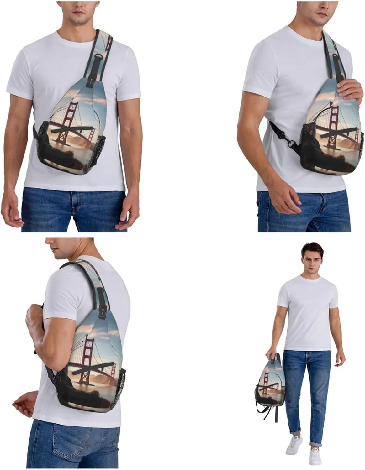 Sling Bag for Women Men Crossbody Bag Small Sling Backpack Golden Gate Bridge Chest Bag Hiking Daypack