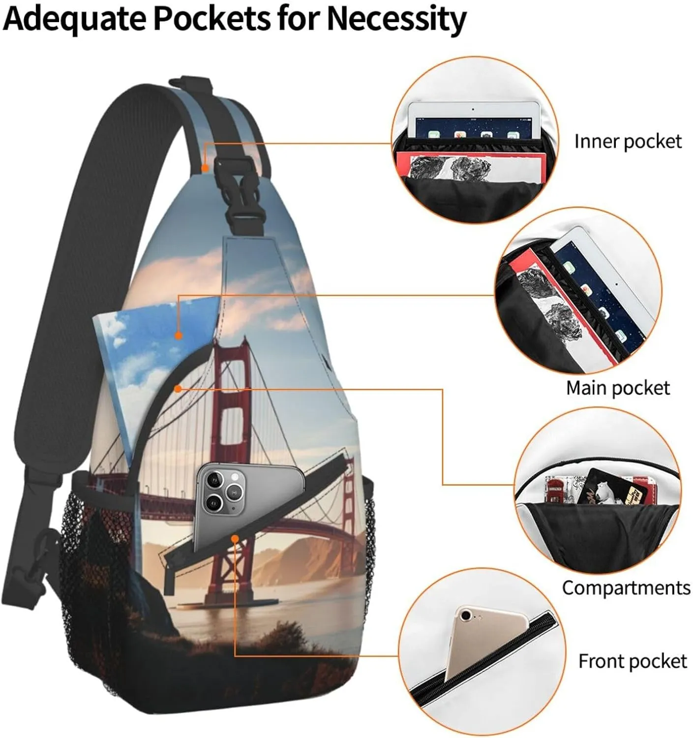 Sling Bag for Women Men Crossbody Bag Small Sling Backpack Golden Gate Bridge Chest Bag Hiking Daypack