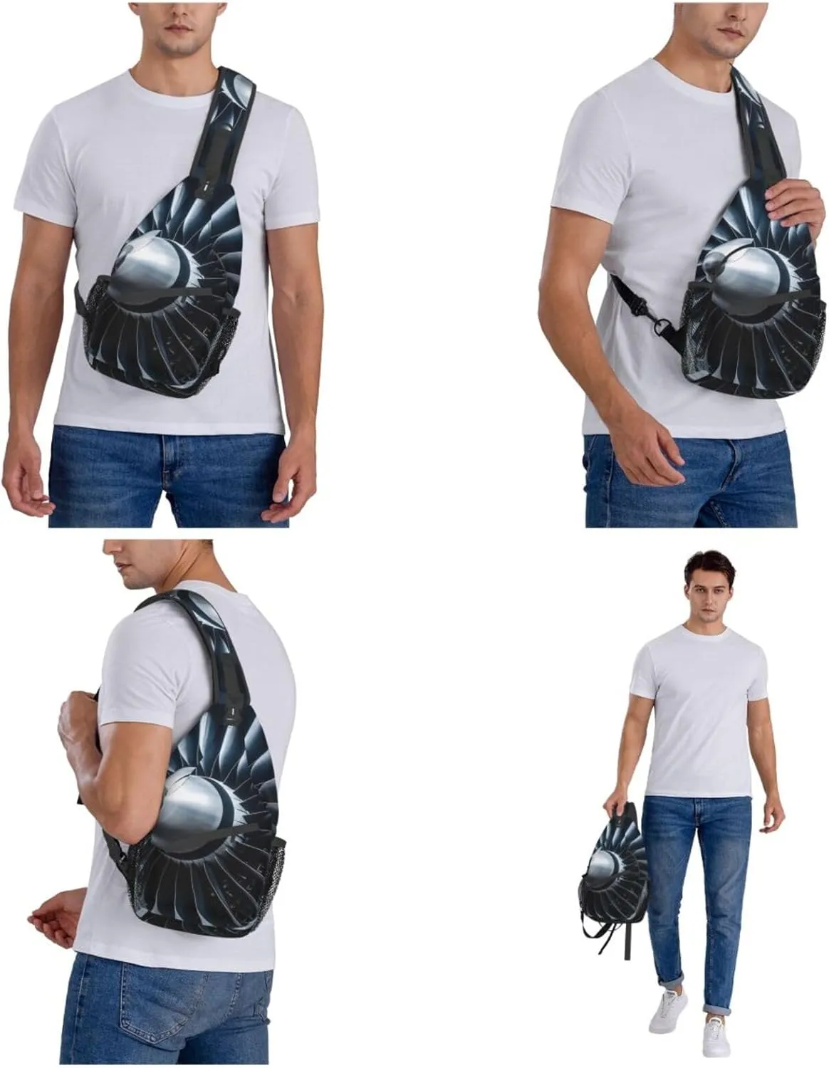 Sling Bag for Women Men Crossbody Bag Small Sling Backpack Jet Engine Chest Bag Hiking Daypack