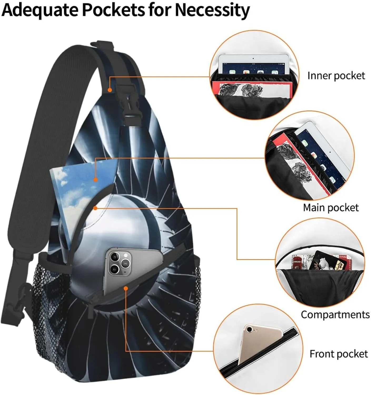 Sling Bag for Women Men Crossbody Bag Small Sling Backpack Jet Engine Chest Bag Hiking Daypack