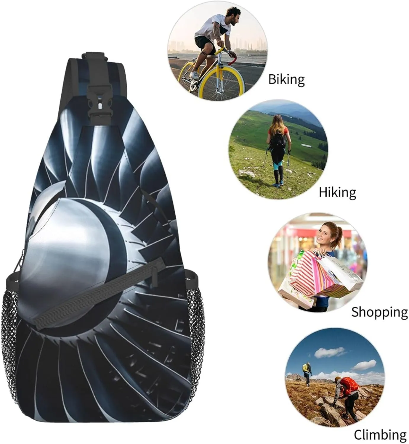 Sling Bag for Women Men Crossbody Bag Small Sling Backpack Jet Engine Chest Bag Hiking Daypack