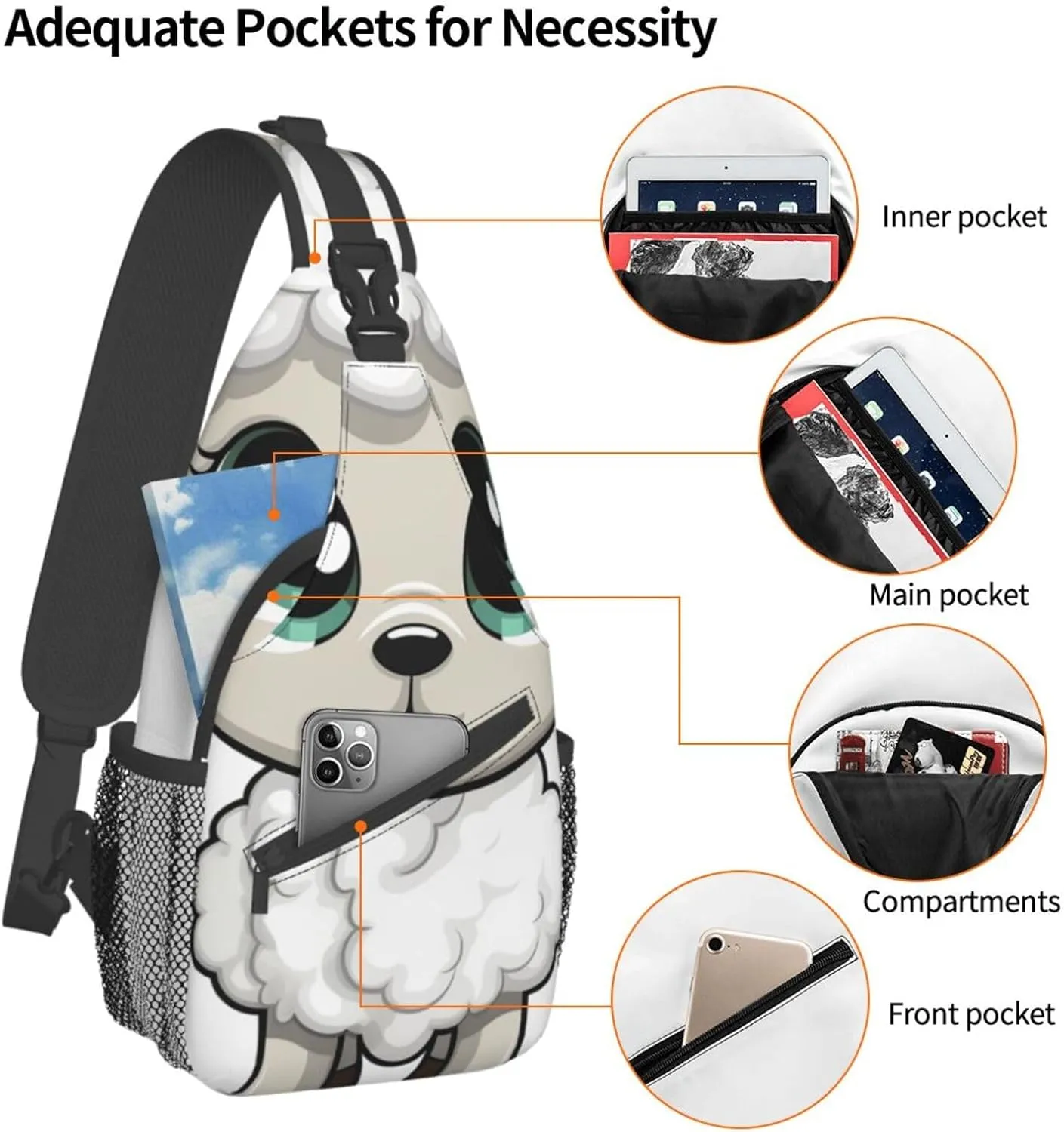 Sling Bag for Women Men Crossbody Bag Small Sling Backpack Lamb Chest Bag Hiking Daypack