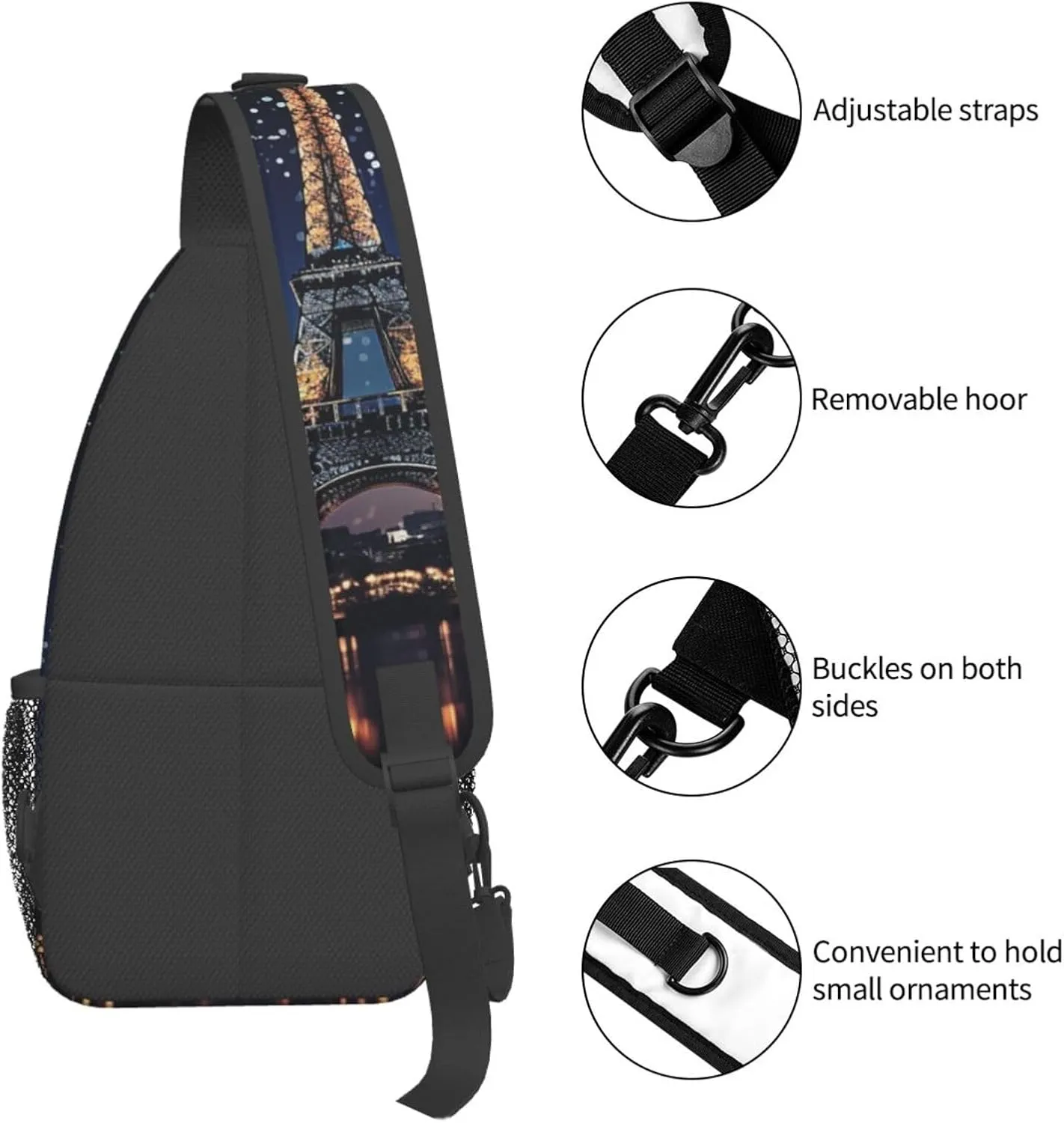 Sling Bag for Women Men Crossbody Bag Small Sling Backpack Night Paris Eiffel Tower Chest Bag Hiking Daypack