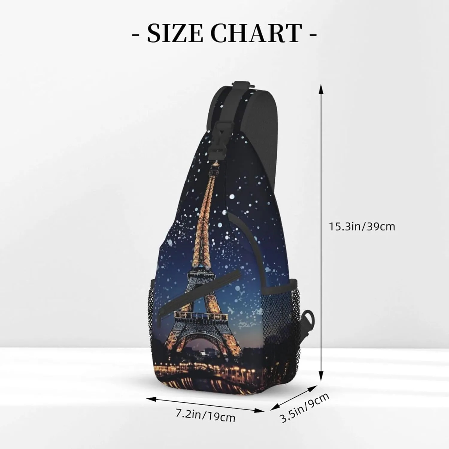 Sling Bag for Women Men Crossbody Bag Small Sling Backpack Night Paris Eiffel Tower Chest Bag Hiking Daypack