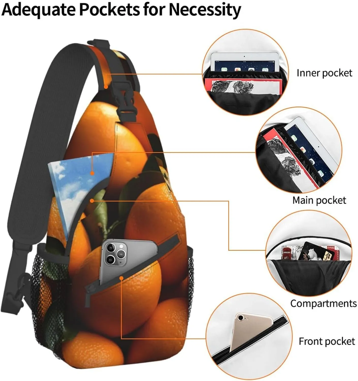 Sling Bag for Women Men Crossbody Bag Small Sling Backpack Pile of Oranges Chest Bag Hiking Daypack