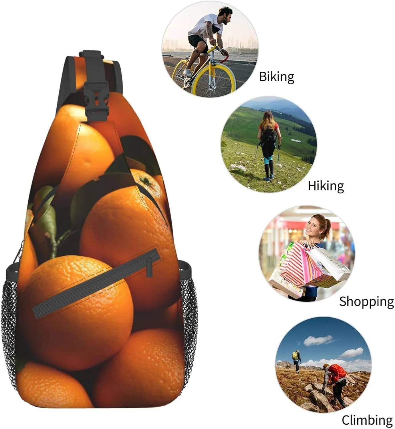 Sling Bag for Women Men Crossbody Bag Small Sling Backpack Pile of Oranges Chest Bag Hiking Daypack