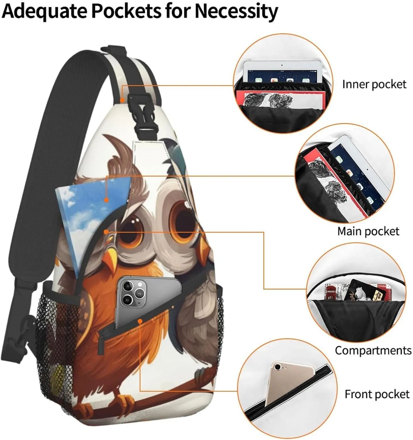 Sling Bag for Women Men Crossbody Bag Small Sling Backpack Playful Owl Chest Bag Hiking Daypack