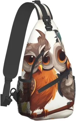 Sling Bag for Women Men Crossbody Bag Small Sling Backpack Playful Owl Chest Bag Hiking Daypack