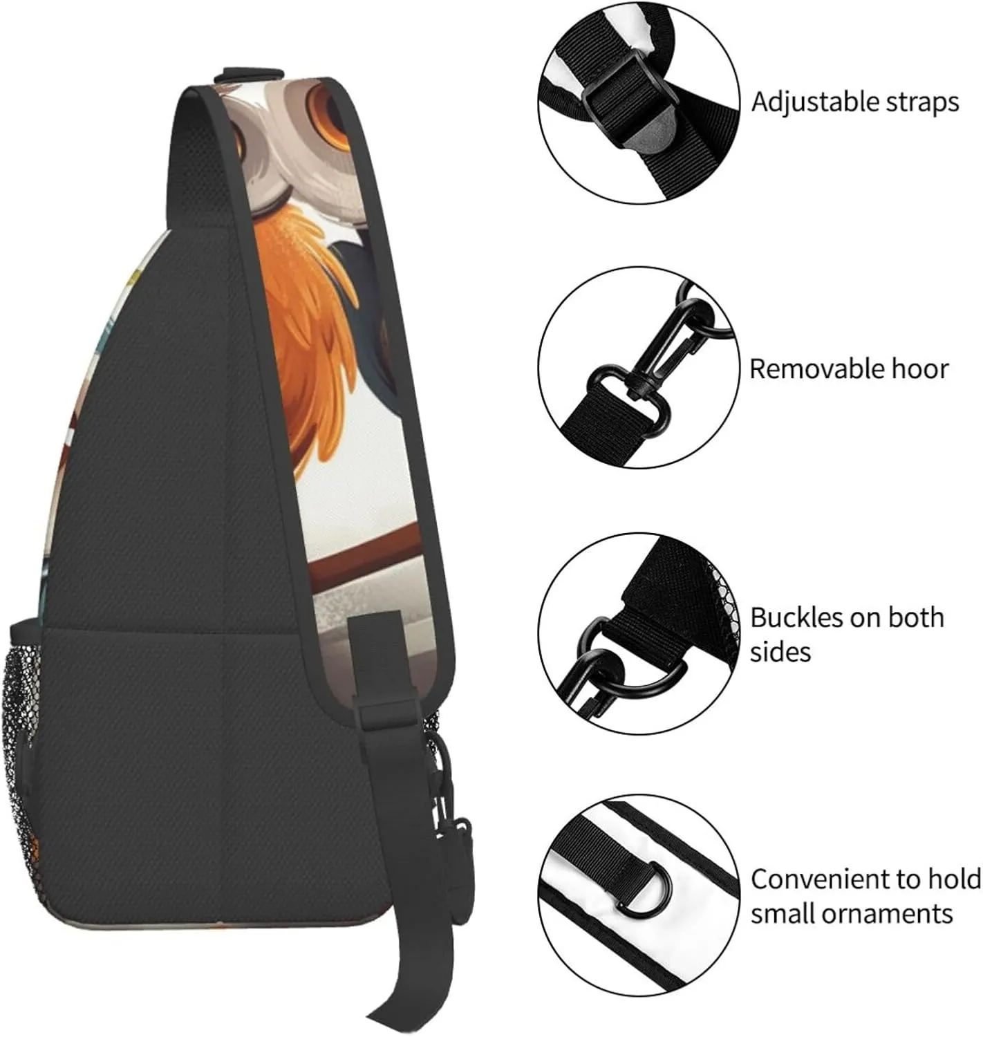 Sling Bag for Women Men Crossbody Bag Small Sling Backpack Playful Owl Chest Bag Hiking Daypack