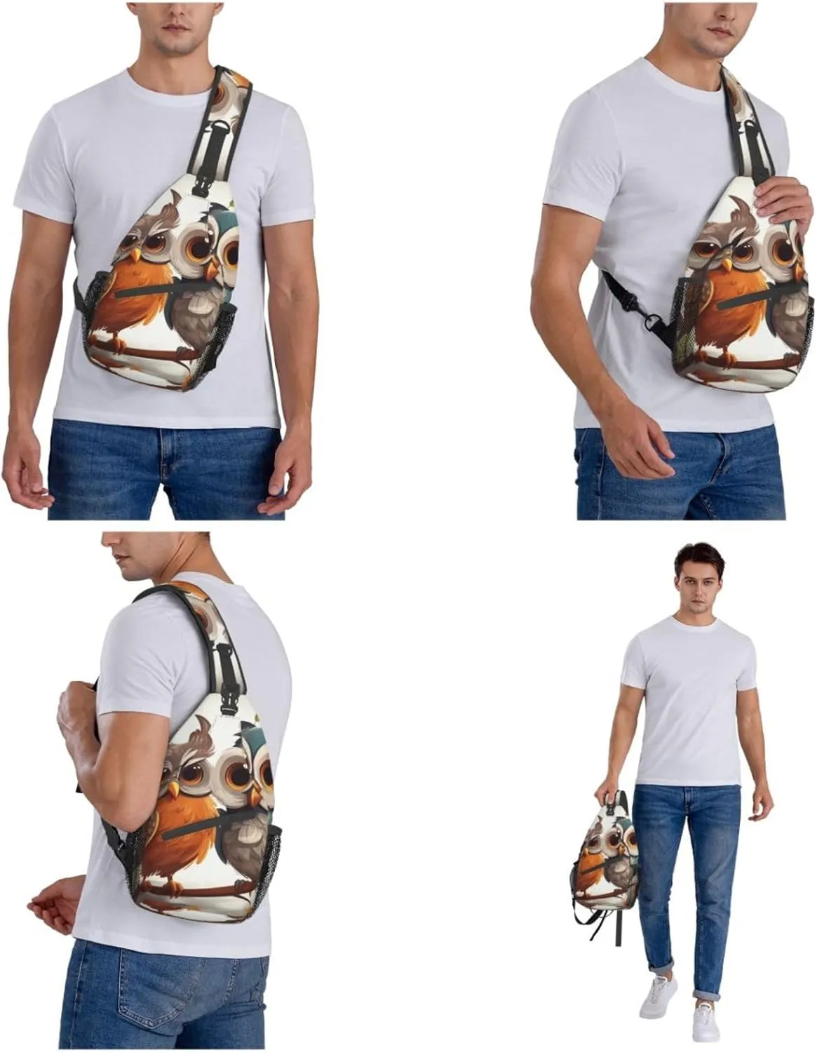 Sling Bag for Women Men Crossbody Bag Small Sling Backpack Playful Owl Chest Bag Hiking Daypack