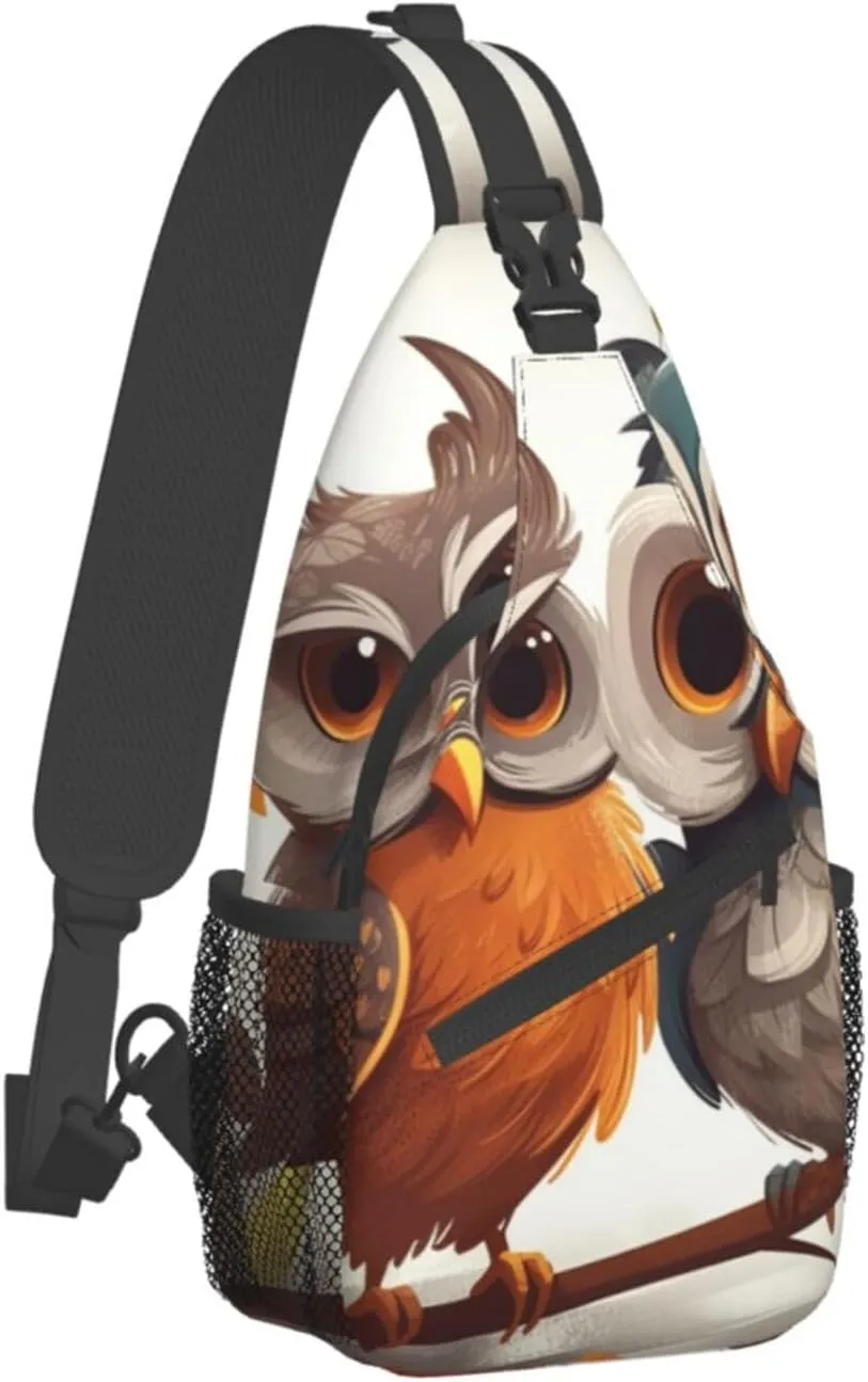Sling Bag for Women Men Crossbody Bag Small Sling Backpack Playful Owl Chest Bag Hiking Daypack