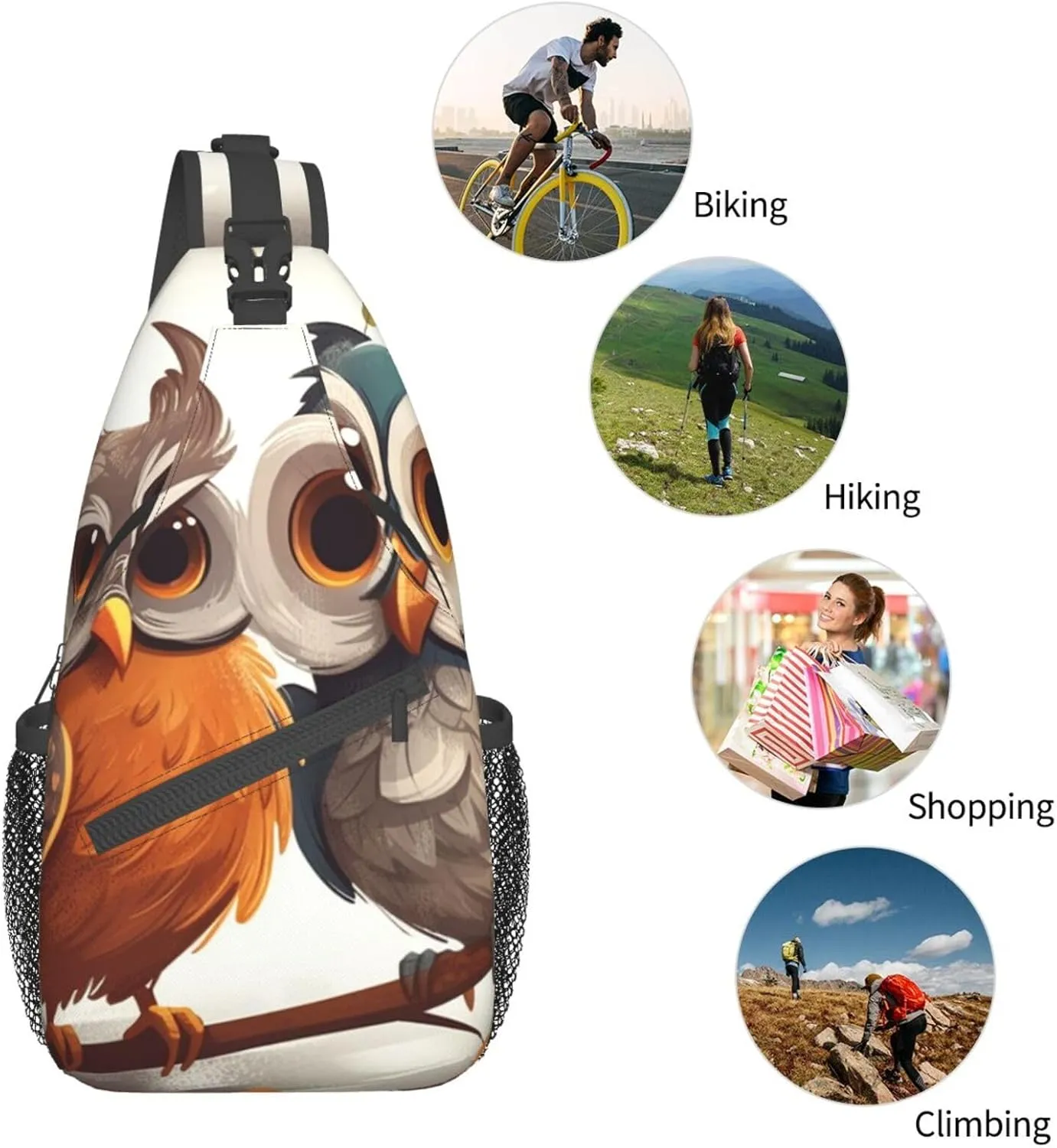 Sling Bag for Women Men Crossbody Bag Small Sling Backpack Playful Owl Chest Bag Hiking Daypack