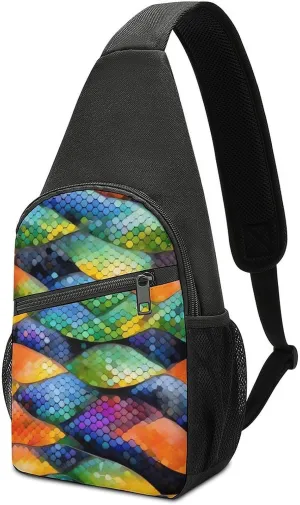 Sling Bag for Women Men Crossbody Bag Small Sling Backpack Rainbow Fish Scale Chest Bag Hiking Daypack