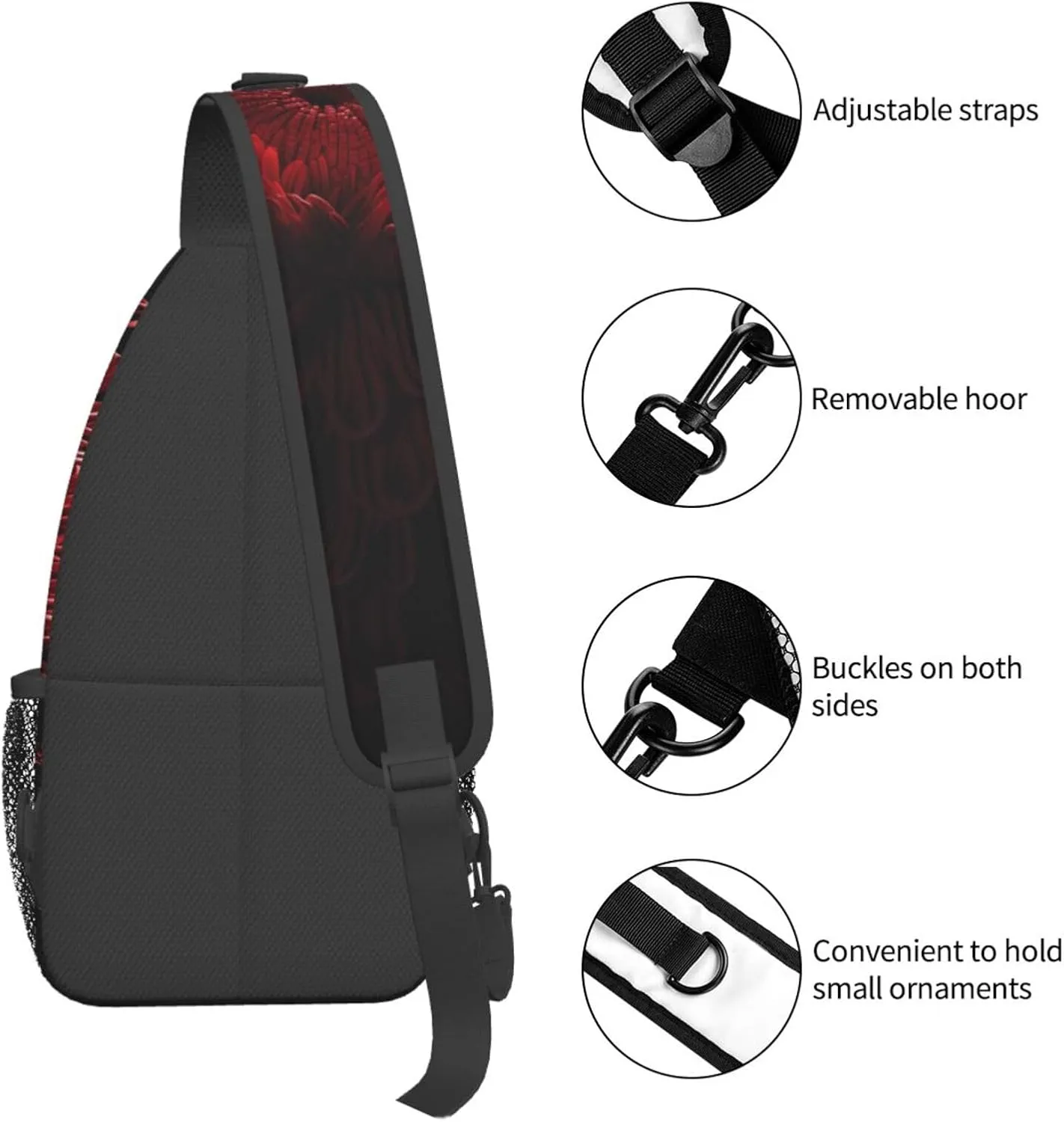 Sling Bag for Women Men Crossbody Bag Small Sling Backpack Red Flowers Chest Bag Hiking Daypack