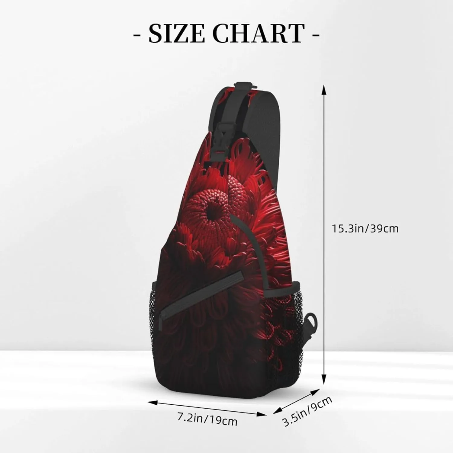 Sling Bag for Women Men Crossbody Bag Small Sling Backpack Red Flowers Chest Bag Hiking Daypack