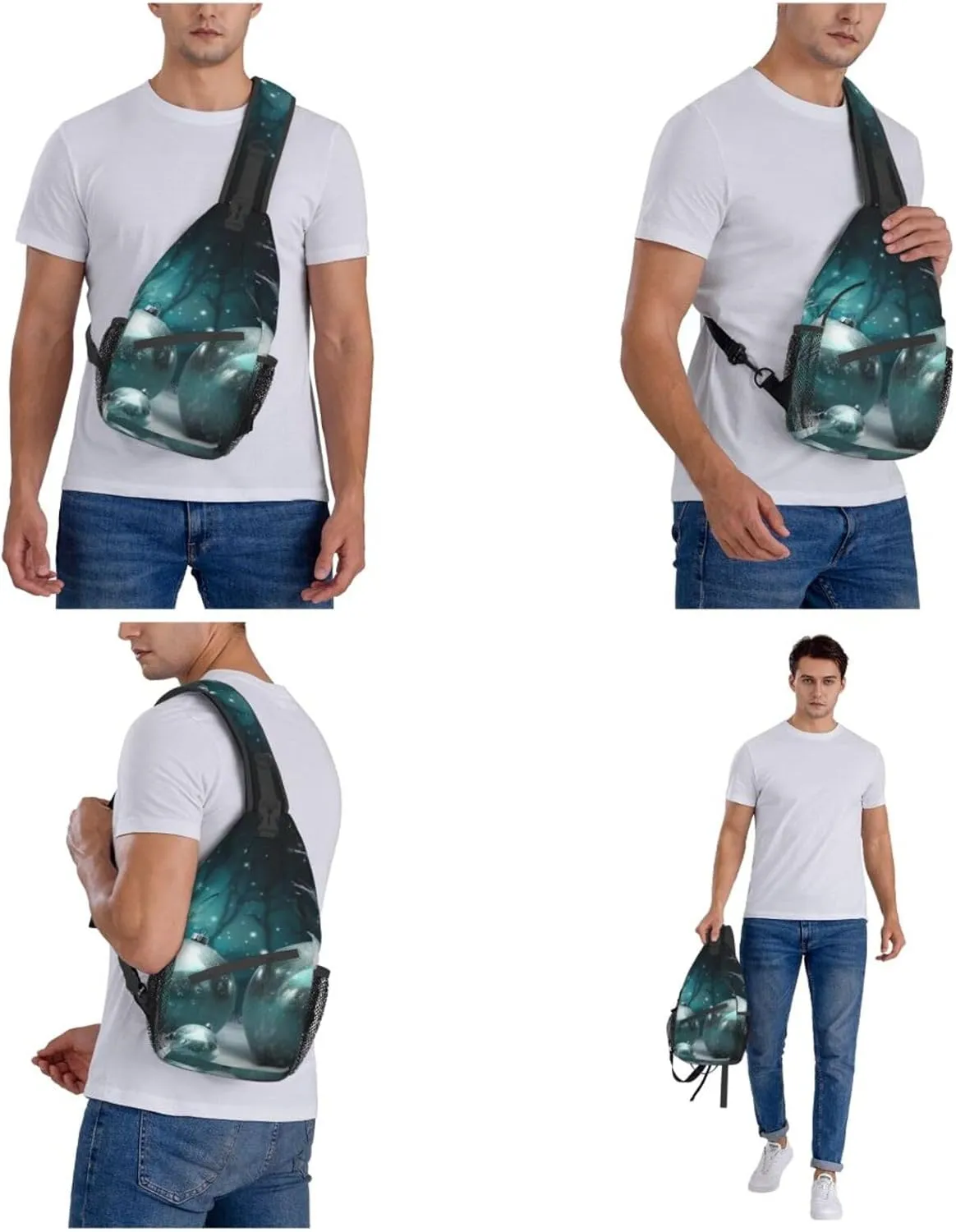 Sling Bag for Women Men Crossbody Bag Small Sling Backpack Tree Christmas Ball Chest Bag Hiking Daypack