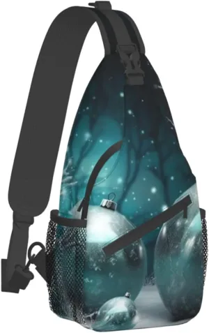 Sling Bag for Women Men Crossbody Bag Small Sling Backpack Tree Christmas Ball Chest Bag Hiking Daypack