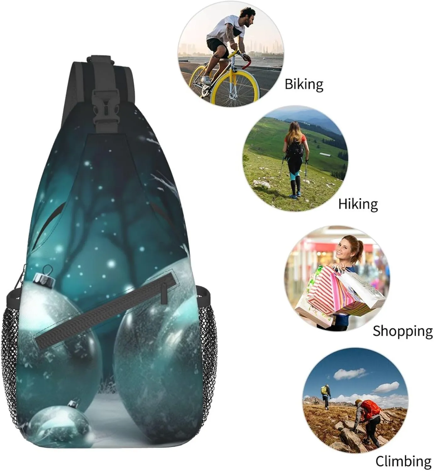 Sling Bag for Women Men Crossbody Bag Small Sling Backpack Tree Christmas Ball Chest Bag Hiking Daypack