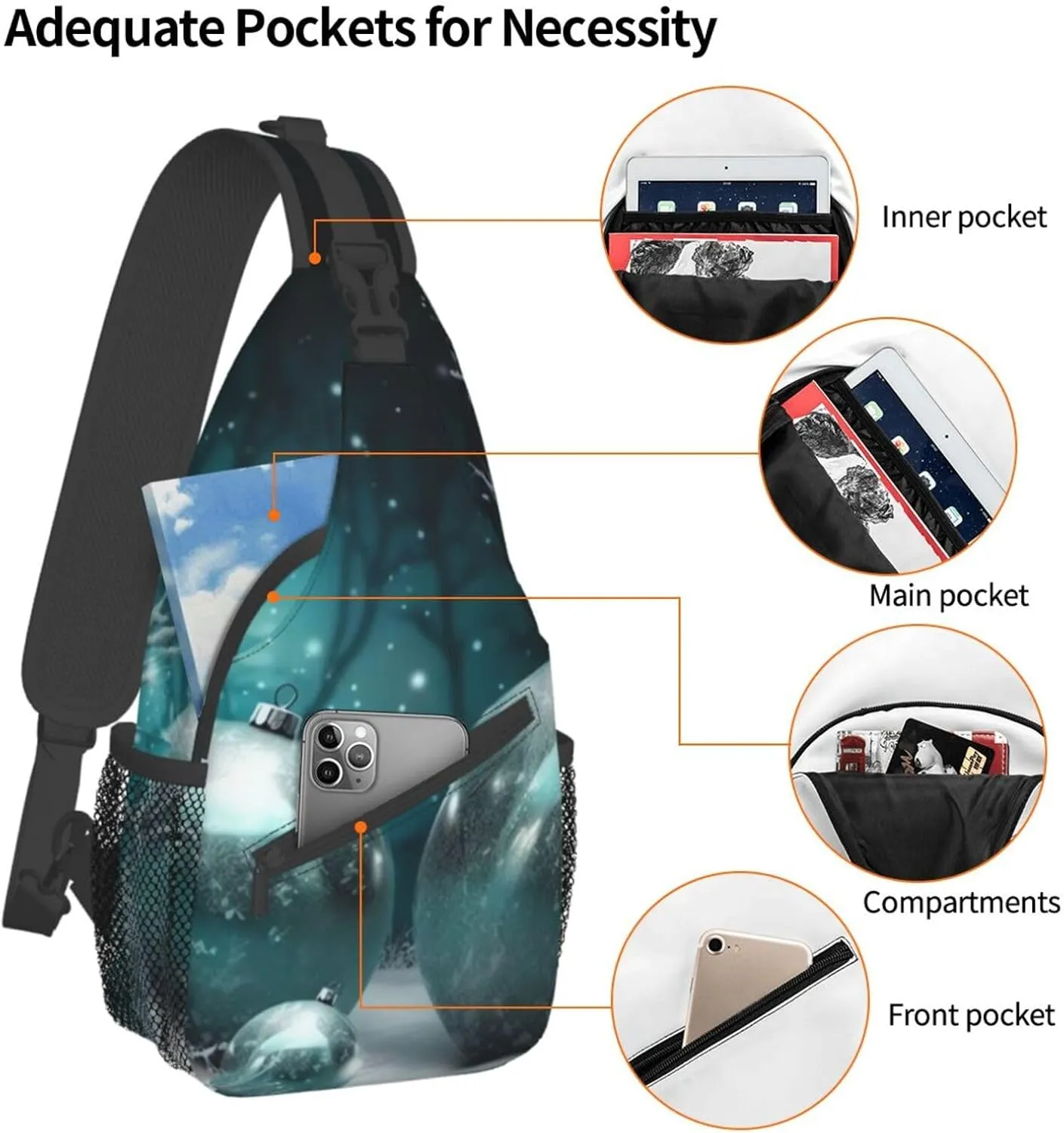 Sling Bag for Women Men Crossbody Bag Small Sling Backpack Tree Christmas Ball Chest Bag Hiking Daypack