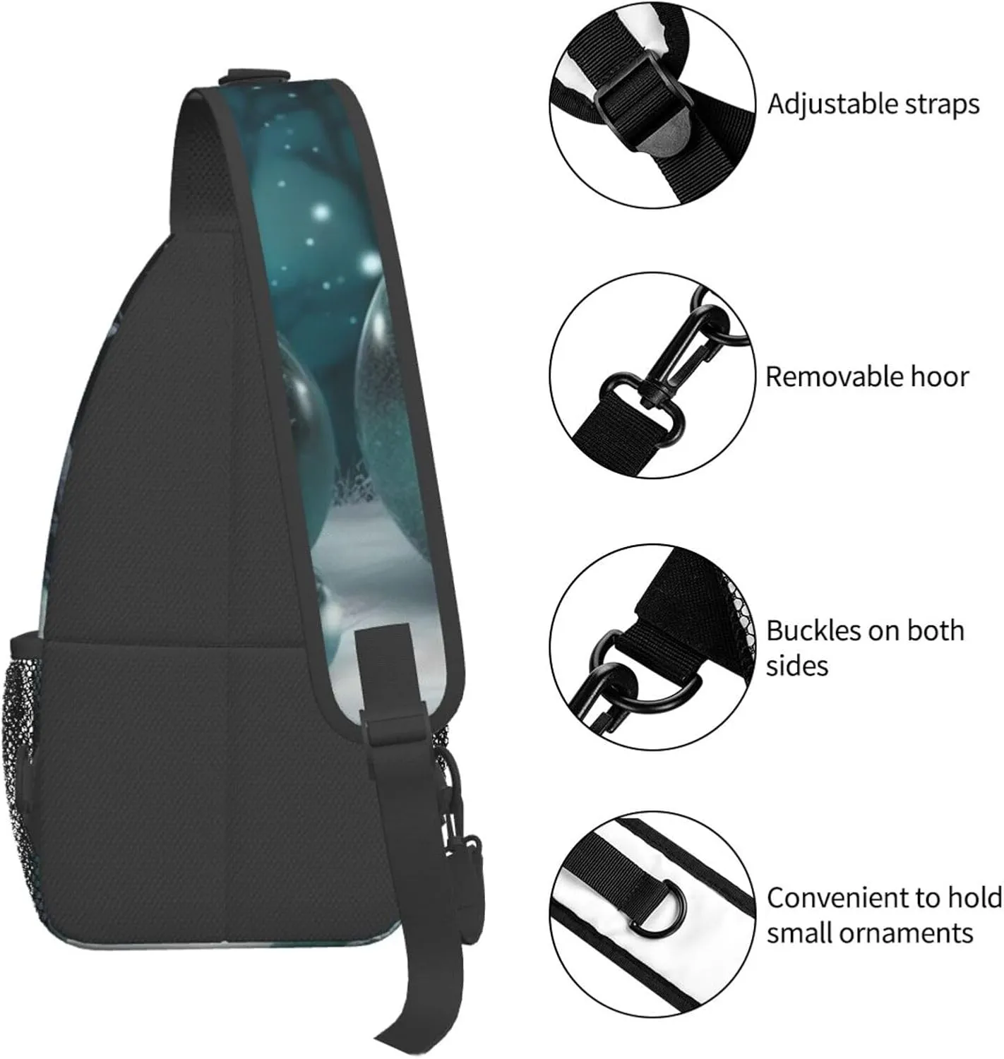 Sling Bag for Women Men Crossbody Bag Small Sling Backpack Tree Christmas Ball Chest Bag Hiking Daypack