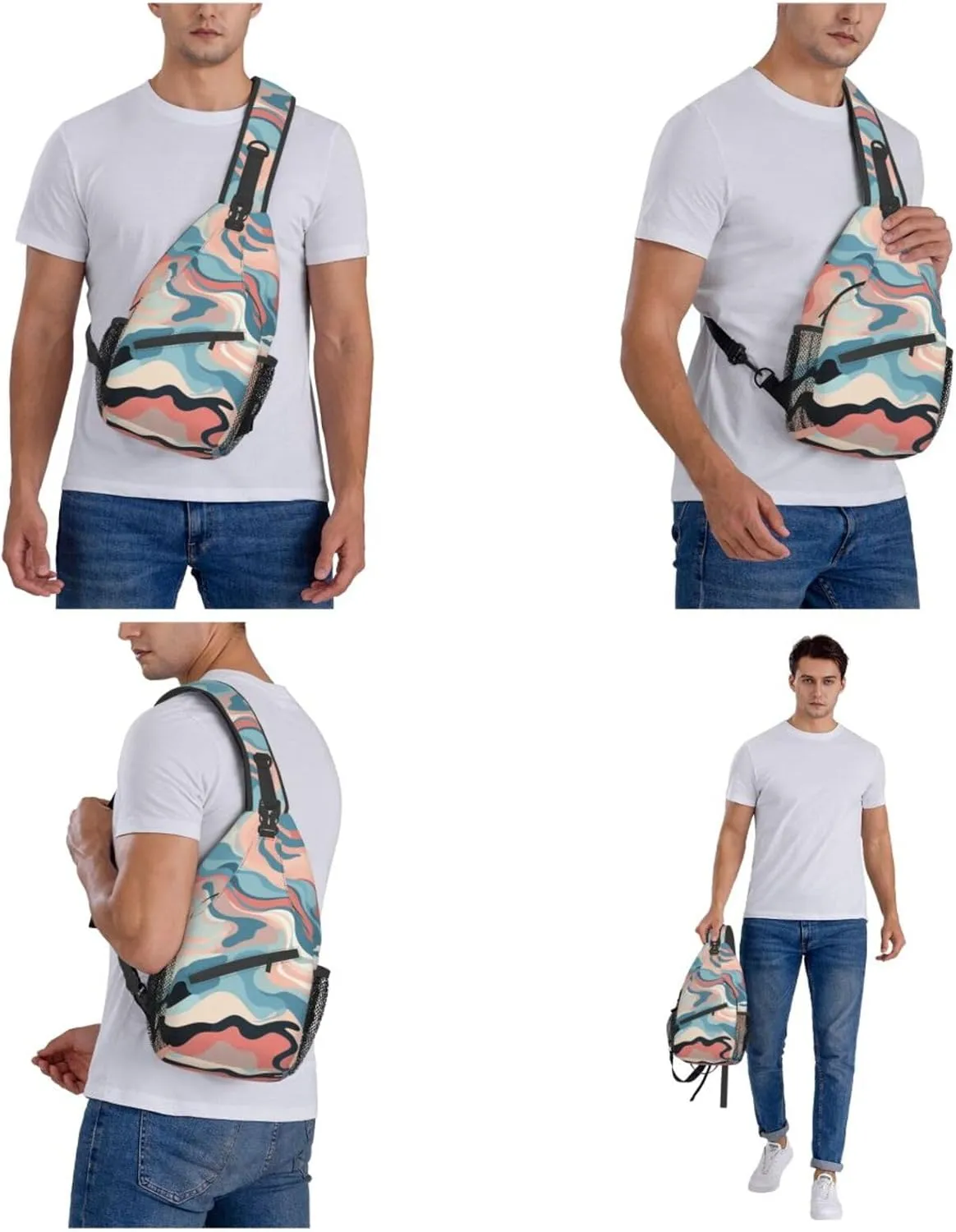 Sling Bag for Women Men Crossbody Bag Small Sling Backpack Wave Chest Bag Hiking Daypack