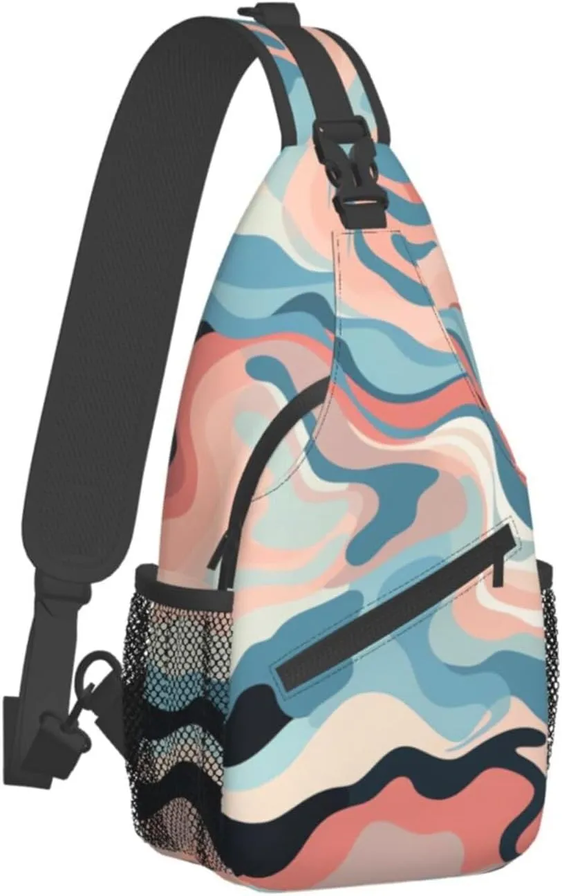 Sling Bag for Women Men Crossbody Bag Small Sling Backpack Wave Chest Bag Hiking Daypack