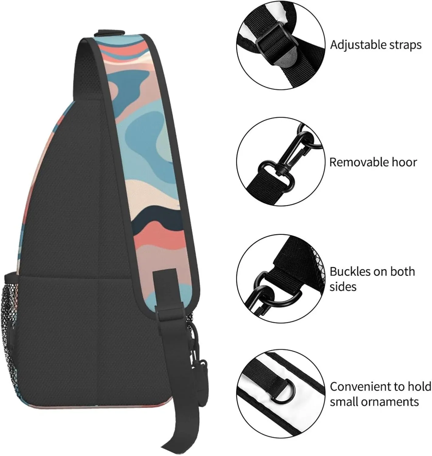 Sling Bag for Women Men Crossbody Bag Small Sling Backpack Wave Chest Bag Hiking Daypack