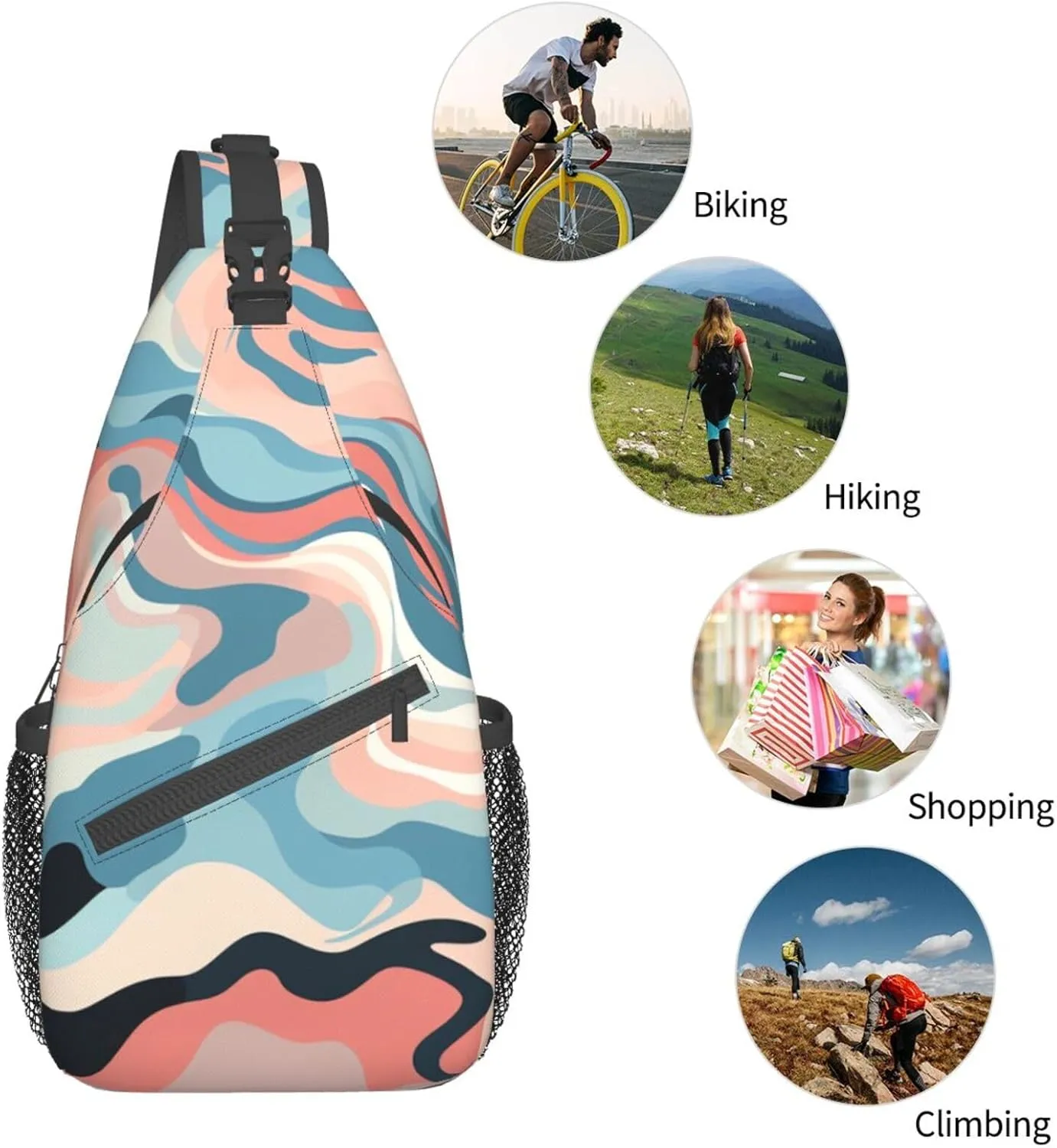 Sling Bag for Women Men Crossbody Bag Small Sling Backpack Wave Chest Bag Hiking Daypack