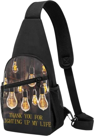 Sling Bag for Women Men Crossbody Shoulder Bag A set of light bulbs hanging with text Chest Bag Small Sling Backpack Daypack Fanny Packs