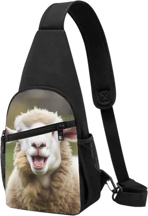 Sling Bag for Women Men Crossbody Shoulder Bag Funny Naughty Sheep Tongue Cute Animal Chest Bag Small Sling Backpack Daypack Fanny Packs