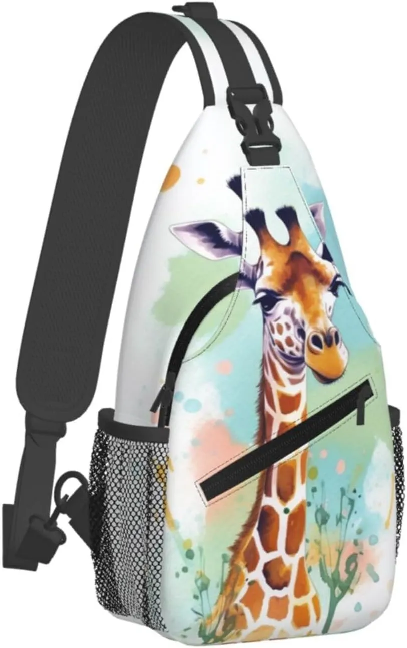 Sling Bag for Women Men Crossbody Shoulder Bag Giraffe art illustration Chest Bag Small Sling Backpack Daypack Fanny Packs