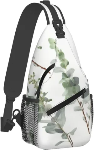 Sling Bag for Women Men Crossbody Shoulder Bag White Natural Greenery Twig Chest Bag Small Sling Backpack Daypack Fanny Packs