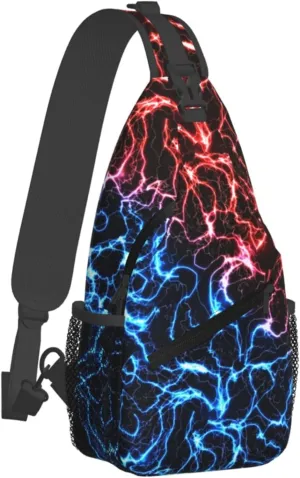 Sling Bag for Women Men, Crossbody Sling Backpack Chest Daypack Cross Body Bag Shoulder Bag (Red Blue Lightning)