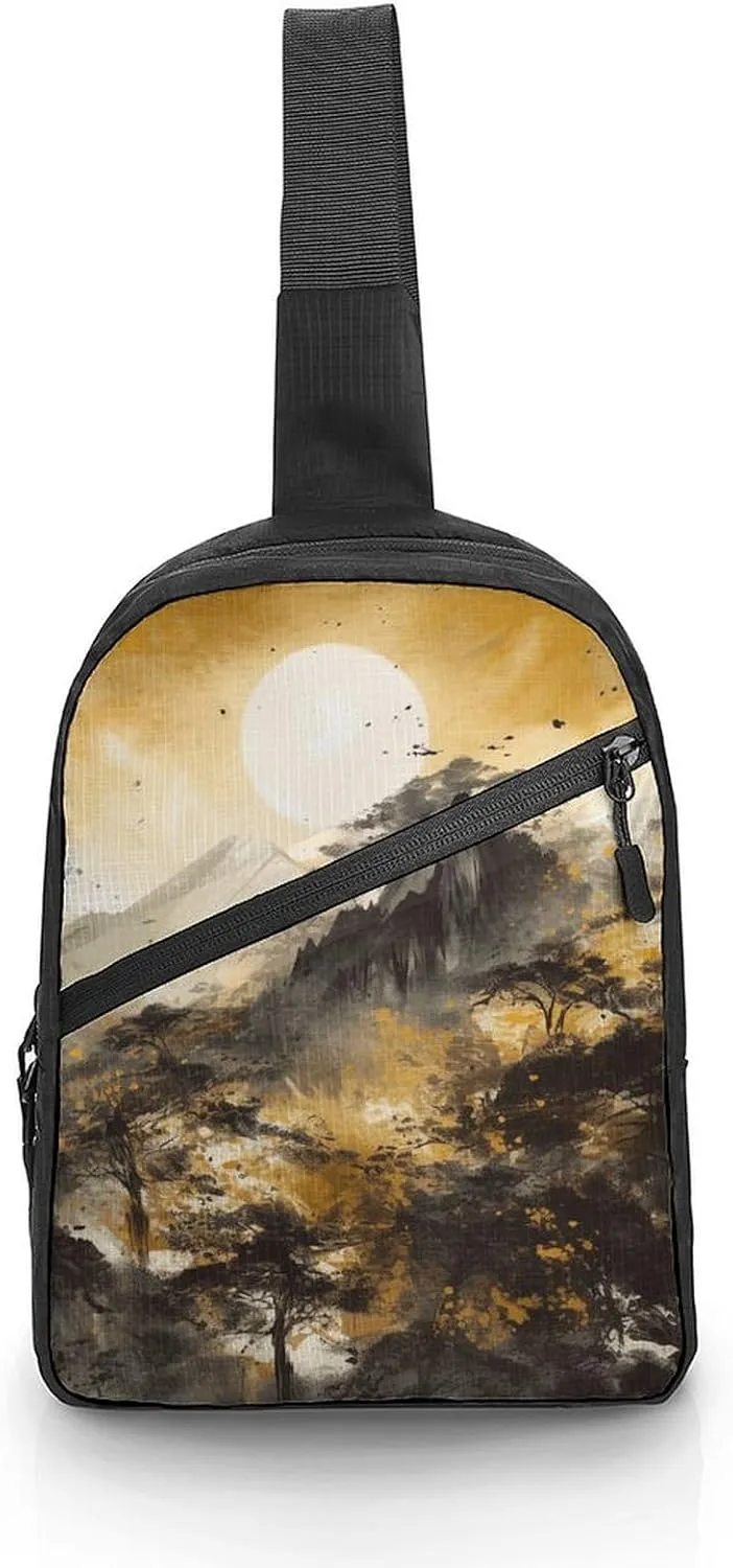 Sling Bag for Women Men Daypack A Painting of Mountains Chest Bag Crossbody Backpack for Hiking Travel