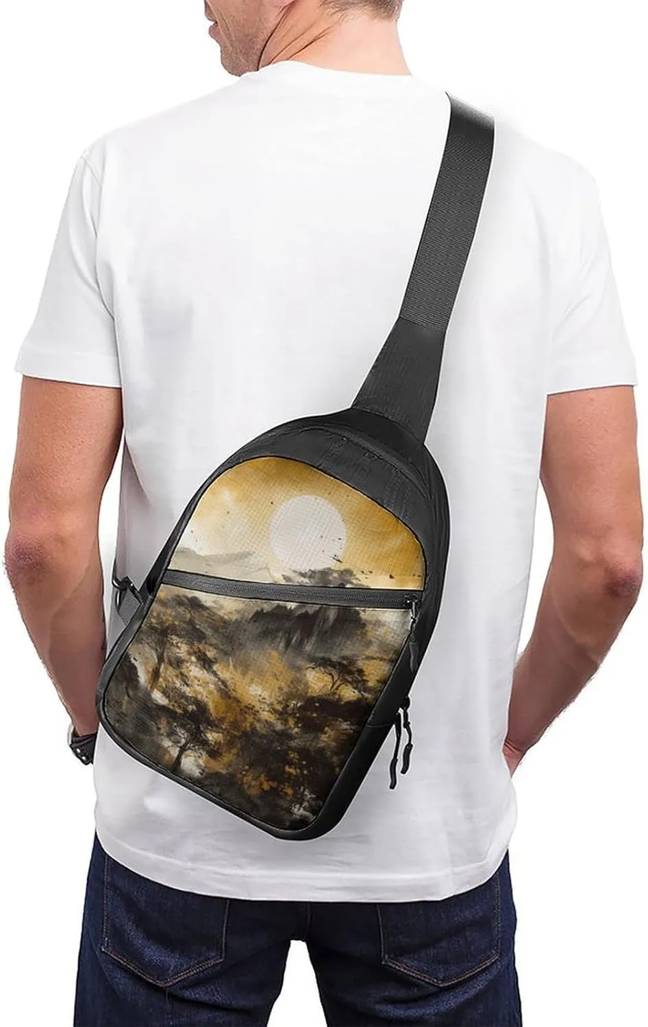 Sling Bag for Women Men Daypack A Painting of Mountains Chest Bag Crossbody Backpack for Hiking Travel