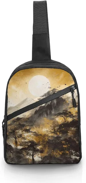 Sling Bag for Women Men Daypack A Painting of Mountains Chest Bag Crossbody Backpack for Hiking Travel