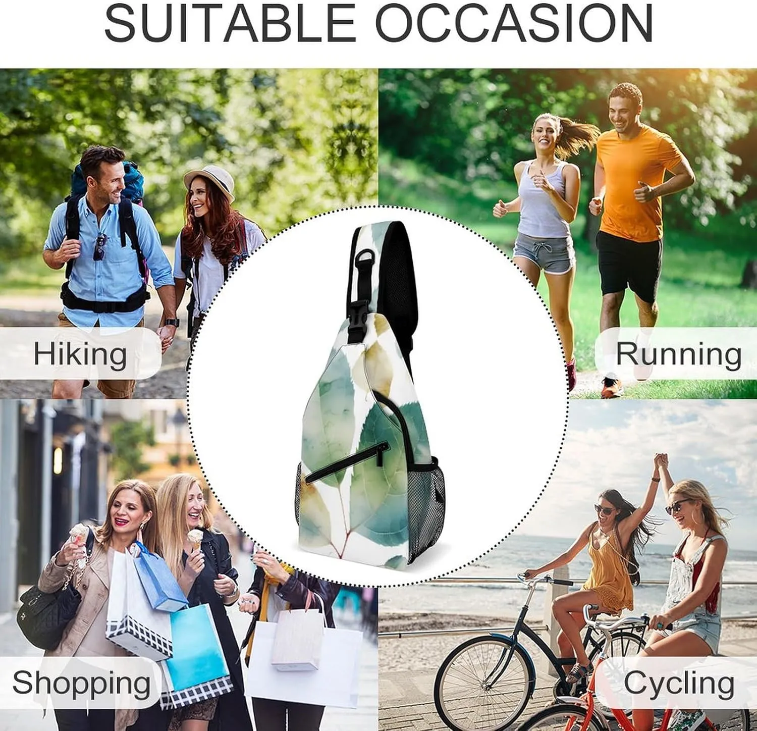 Sling Bag for Women Men Daypack Art Color Leaf Chest Bag Crossbody Backpack for Hiking Travel